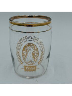 Vintage Coors Glass Tumbler Tasting Chaser or Shot Glass Gold Rim 3” Tall 80’s